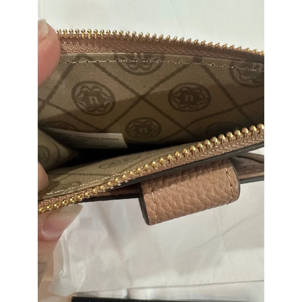 Nanette Lepore Taupe Brown Pebbled Card Case Zip Wallet with ID Window